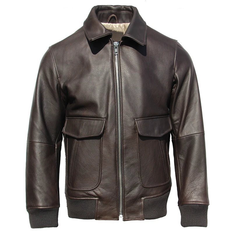 Classic A2 Bomber Flight Coat Men Aviator Leather Jacket Natural Oil Waxed Cowhide Male Pilot Clothing Autumn Chest 130cm M228