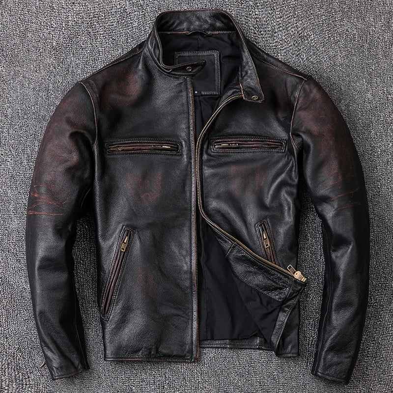 Men Leather Jacket Vintage Black 100% Natural Genuine Cowhide Coats Men's Leather Coat Male Clothes Autumn M210