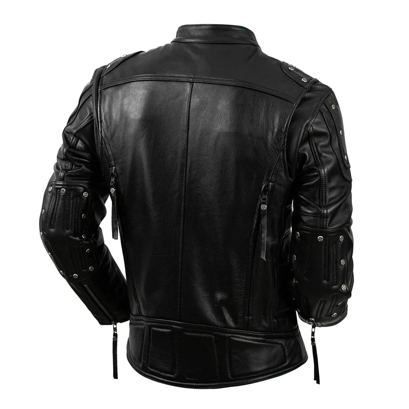 Protective Motorcycle Clothing Cowhide Leather Leather Men's Motorcycle Riding Clothing Calfskin Leather Jacket Biker Coat Men