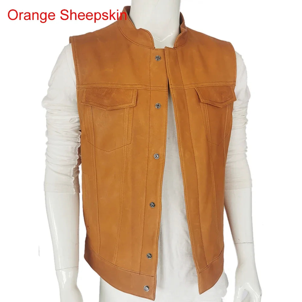 Classical Motorcycle Biker Leather Vest Men Genuine Leather Sleeveless Jackets 100% REAL Cowhide/Sheepskin Asian Size S-6XL M232