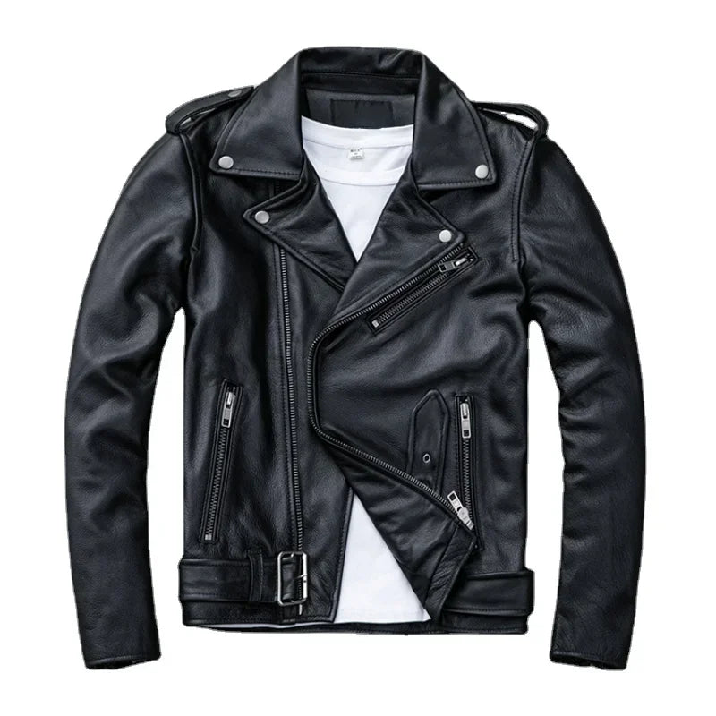 Classical Motorcycle Jackets Men Leather Jacket 100% Natural Cowhide Thick Moto Jacket Winter Biker Clothes Slim Coats M192