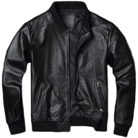 Genuine Cowhide Leather Jacket Men Leather Baseball Coat Quilted Mens Slim Collar Short Jacket Large Size Coat Spring Autumn