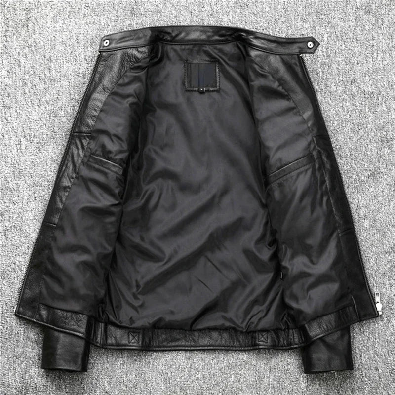 New Sheepskin Leather Jacket Men Motorcycle Biker Spring Natural Genuine Leather Jackets Slim Short Coat Soft Leather Jacket Men