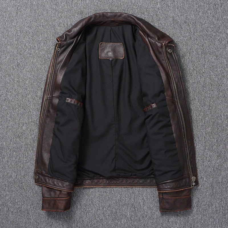 Casual Leather Jacket Men Real Cow Leather Retro Vintage Leather Jackets Mens Jackets Chaqueta De Cuero Para Hombre Casacos