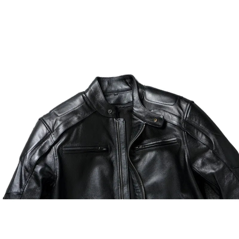 Classic Heavy Motorcycle Leather Jacket Men Genuine Cowhide Biker Clothes Bomber Leather Jacket Short Mens Leather Jacket Winter