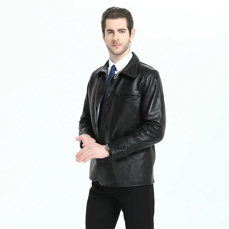 Long Men Leather Coat 100% Natural Cowhide Men's Genuine Jacket Man Autumn Winter Coat Male Skin Clothing M201