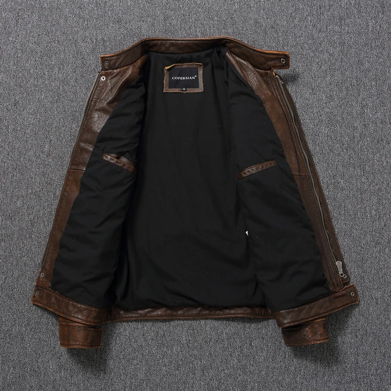 Casual Leather Jacket Men Real Cow Leather Retro Vintage Leather Jackets Mens Jackets Chaqueta De Cuero Para Hombre Casacos