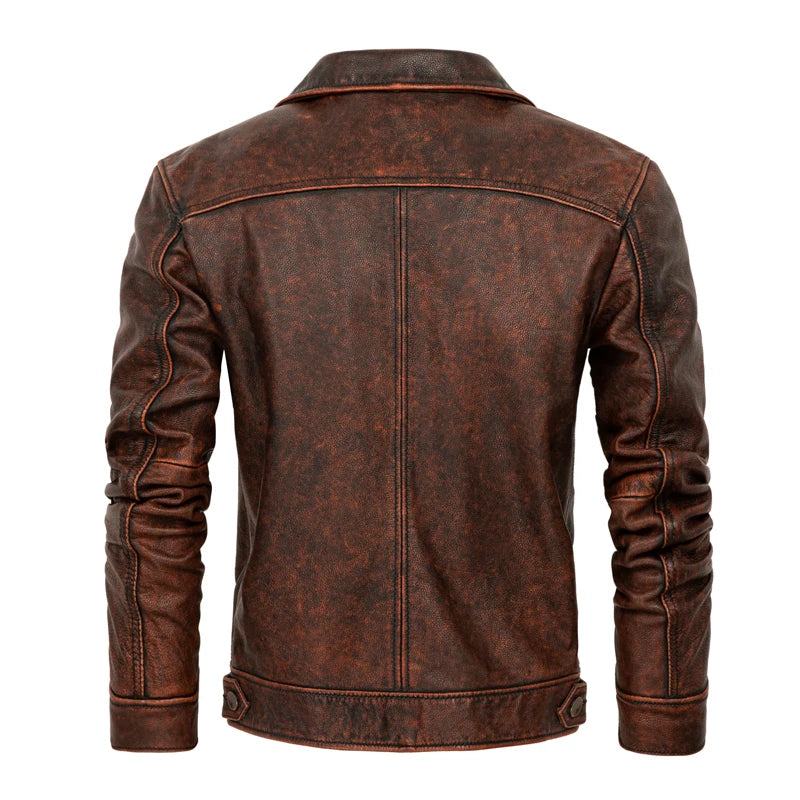 Cow Leather Jacket Men Real Cowhide Coat Men's Stone Milled Vintage Leather Jacket Mens Clothing Cow Coats For Men Autumn