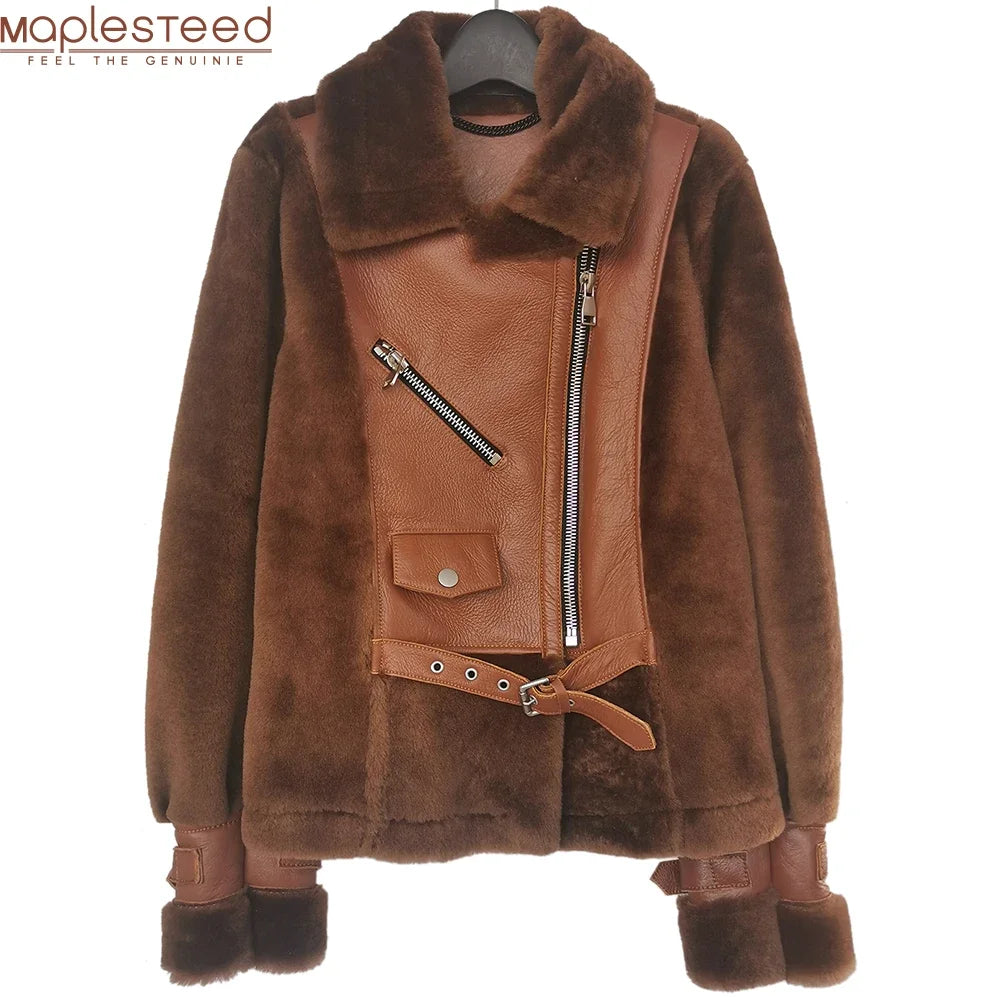 CLEARANCE SUPER Factory Quality 100% Sheep Fur Jacket  Women Shearling Fur Jacket Thick Warm Shearling Coat M496