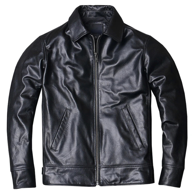 New Black Soft Cowhide Jacket Men's Genuine Leather Coat Dad's Leather Jacket Plus Size Male Leather Clothes Size S-5XL