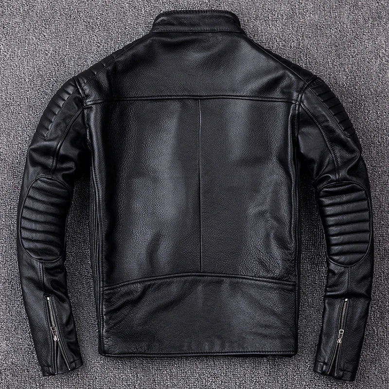 New Motorcycle Style Men's Cowhide Genuine Leather Clothes,Fashion Black Motor Biker Jacket Cool Leather Coat Plus Size 5XL