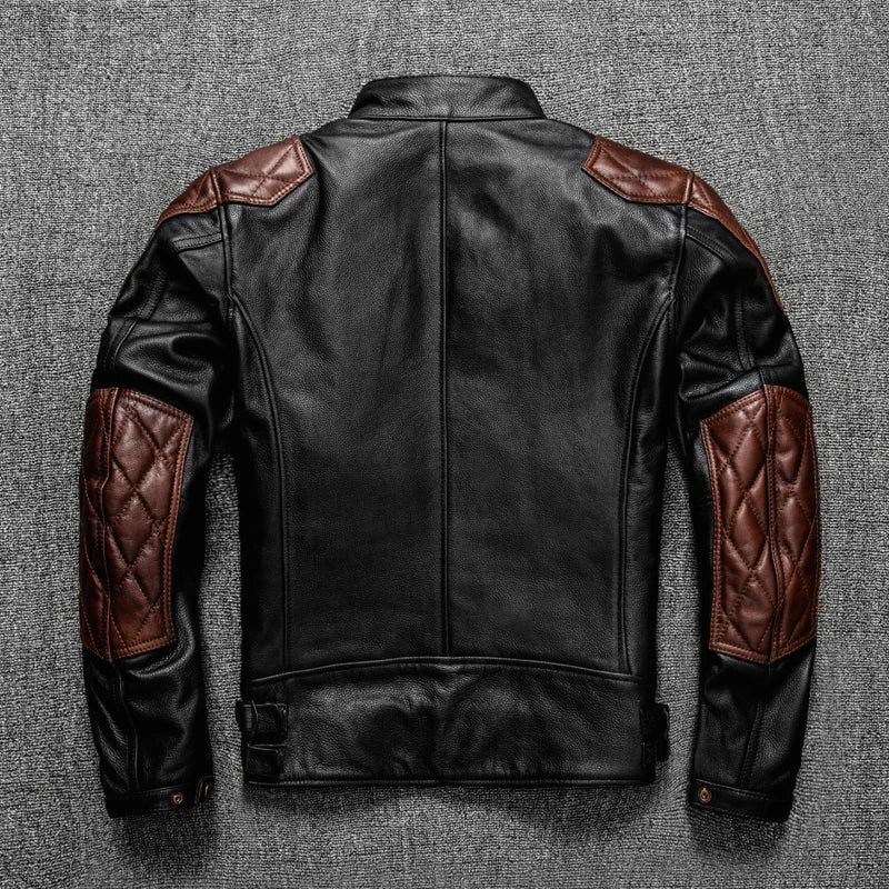 Men Motorcycle Jackets Cowhide Leather Jacket Men Natural Genuine Leather Clothes Protectors Biker Clothing Mens Coat S-2XL