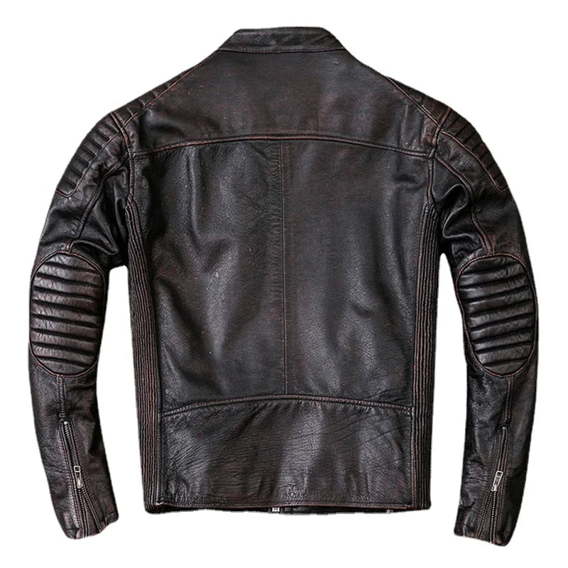 Vintage Leather Jacket Men 100% Genuine Cowhide Black Moto Biker Clothing Man Coat Boy Leather Coat Slim Autumn Asian Size M104