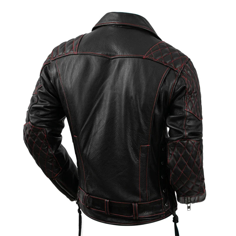 Motorcycle Coat Men Genuine Leather Jacket Natural Cowhide Autumn Slim Motor Biker Clothes Men's Leather Riding Clothing Winter