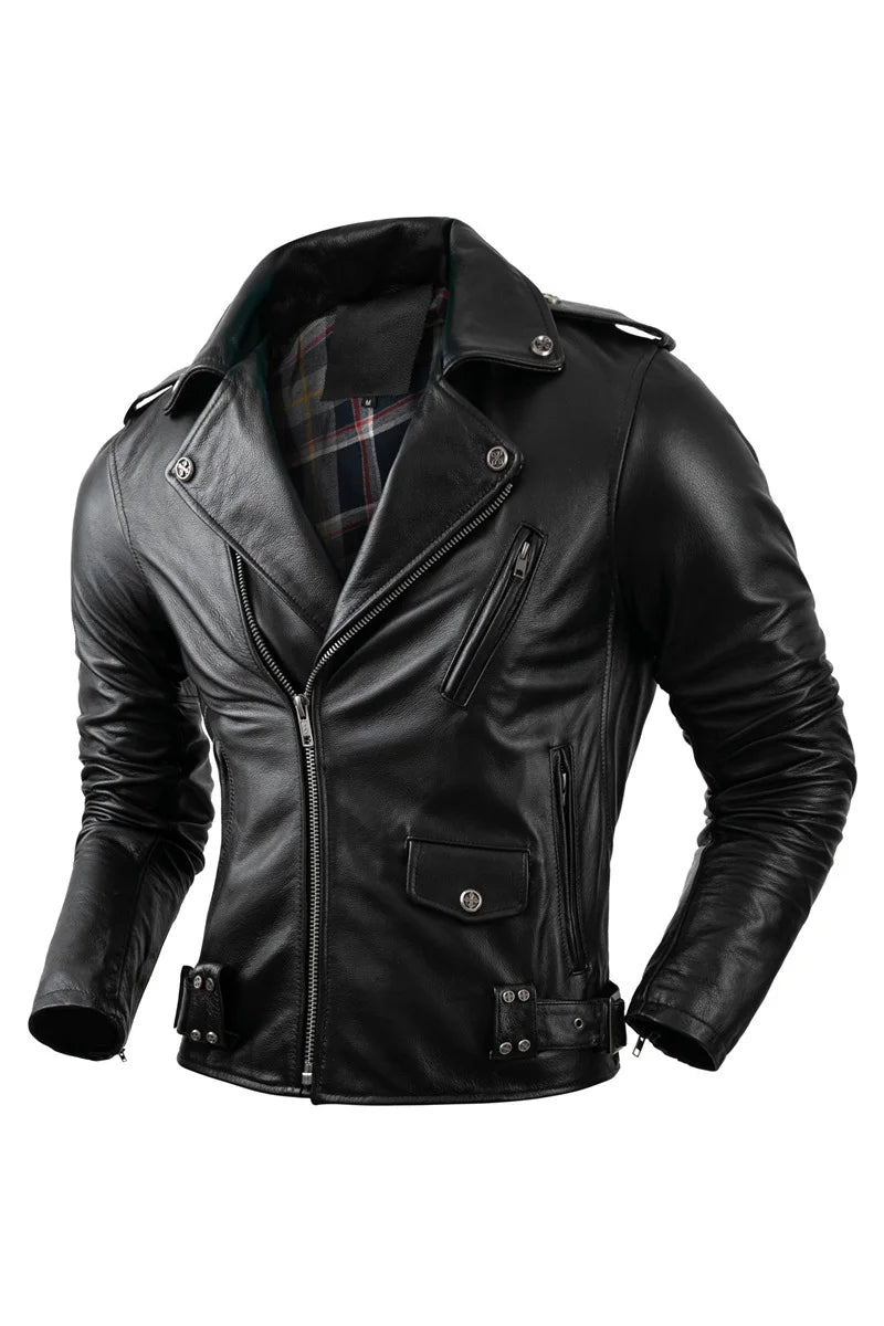 Real Cowhide Leather Jacket Men Leather Coat Motor Biker Clothing Riding Clothes Autumn Men Fashion Motorcycle Leather Jacket