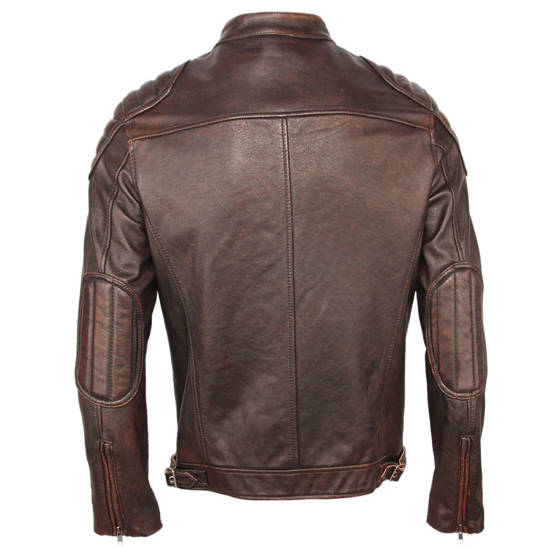 Vintage Distressed Leather Jacket Men 100% Cowhide Genuine Leather Jackets Slim Fit Motorcycle Jacket Man Biker Coat Autumn M357