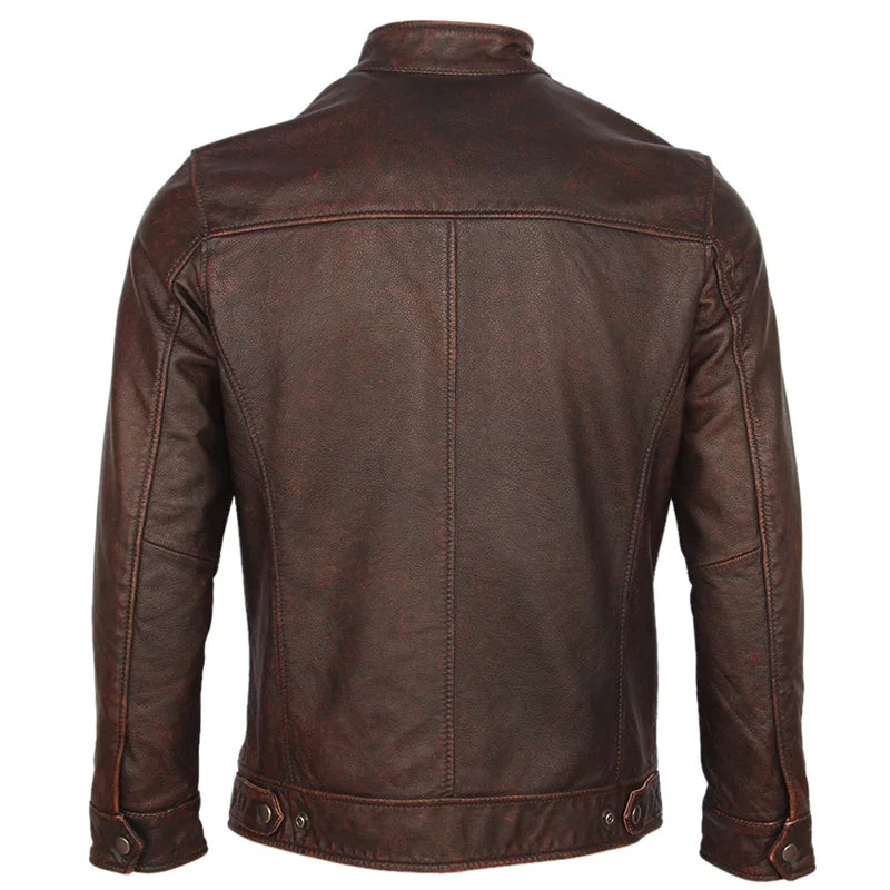 Vintage Distressed Men's Leather Jacket Men Coat 100% Cow Skin Real Jackets Autumn Male Winter M089