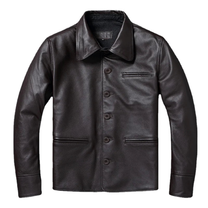 Classical Gatekeeper Jackets Long Genuine Cowhide Leather Jacket Men Spring Autumn Coats Mens Leather Jacket Chaquetas