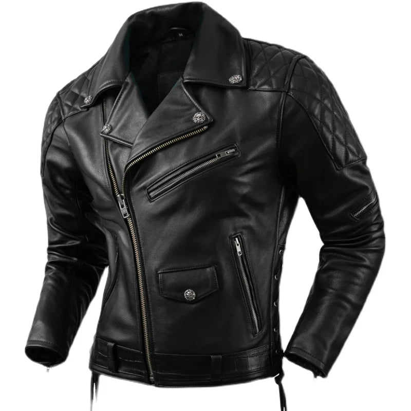 Korean Style Motorcycle Clothing Natural Cowhide Leather Jacket Men's Motor Biker Clothes Riding Clothing Slim Biker Jacket