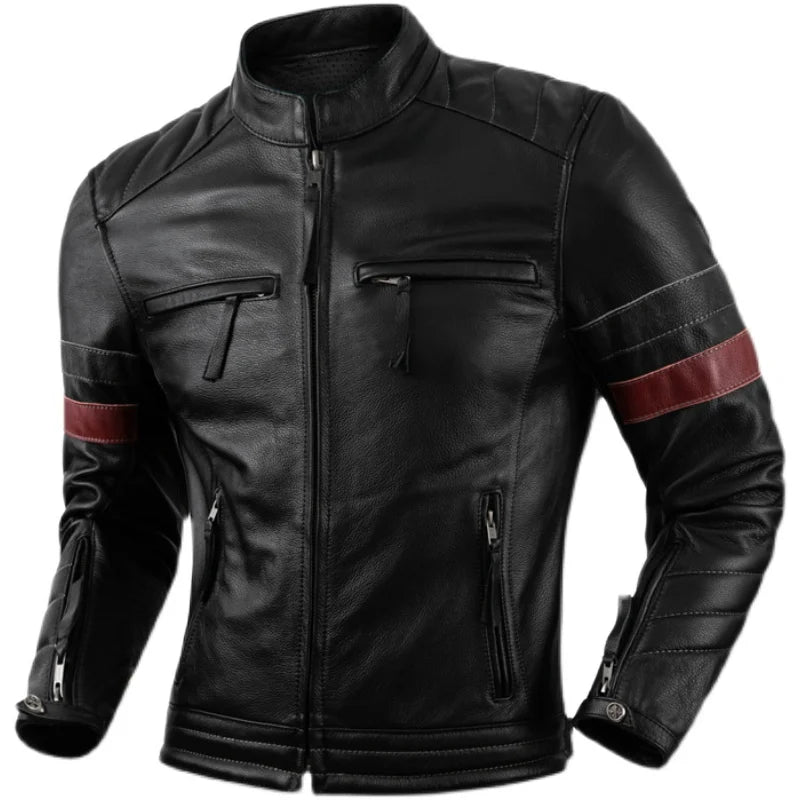 Protectors Motorcycle Jackets Cowhide Leather Jacket Men Natural Genuine Leather Clothes Biker Clothing Motor Riding Coat S-2XL