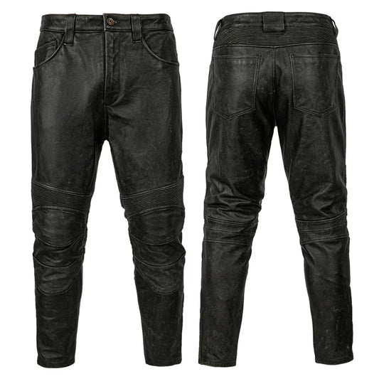 Vintage Motorcycle Leather Pant Men Genuine Cowhide LeatherTrousers Windproof Motor Riding Leather Pants Retro Autumn