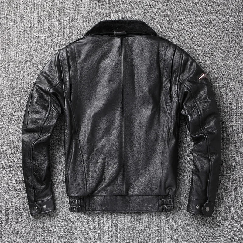 Vintage Genuine Leather Jacket Men Flight Jackets Natural Fur Collar Aviation Bomber Coats Mens Motorcycle Jackets Biker Coats