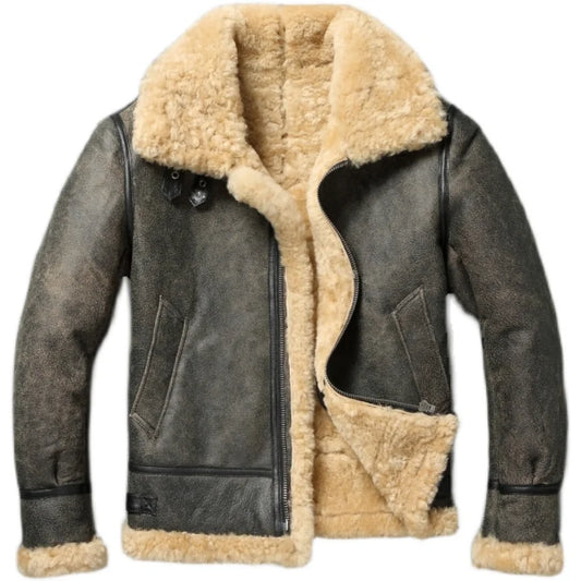 Genuine Sheepskin Natural Fur Shearling Coat Men Thick Warm Winter Coats Army Green Mens Jackets кожаная куртка мужская