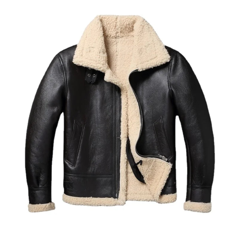 Natural Fur Sheepskin Shearling Jackets Thick Warm Men Fur Coat Winter Flight Coats Mens Genuine Leather Jacket Male Clothing