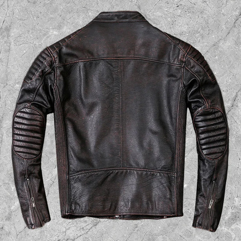 New Motorcycle Style Men's Cowhide Genuine Leather Clothes,Fashion Black Motor Biker Jacket Cool Leather Coat Plus Size 5XL