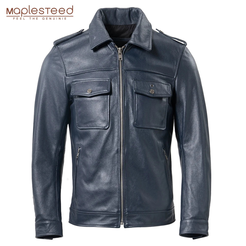 Genuine Leather Jacket Men Blue Black Natural Cowhide Slim Fit Men's Coat Casual Style Clothes Spring Autumn Asian Size M617