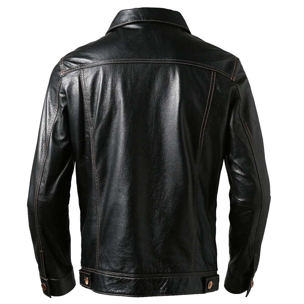 Men Genuine Leather Jacket Soft Slim Fit  Tanned Pigskin Leather Jackets Male Skin Coat Spring Clothing M483