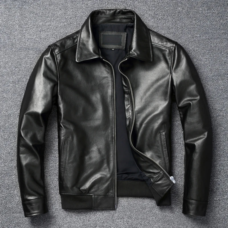 Casual Men Leather Jacket Genuine Cowhide Mens Leather Jacket Cow Skin Slim Fift Autumn Spring Male Clothing 가죽점퍼