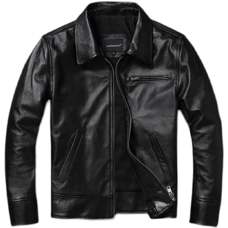 Spring and Autumn New Swallowtail Genuine Leather Coat Men's Polo  Fit Leather Jacket Top Layer Cowhide Motorcycle Youth Coat