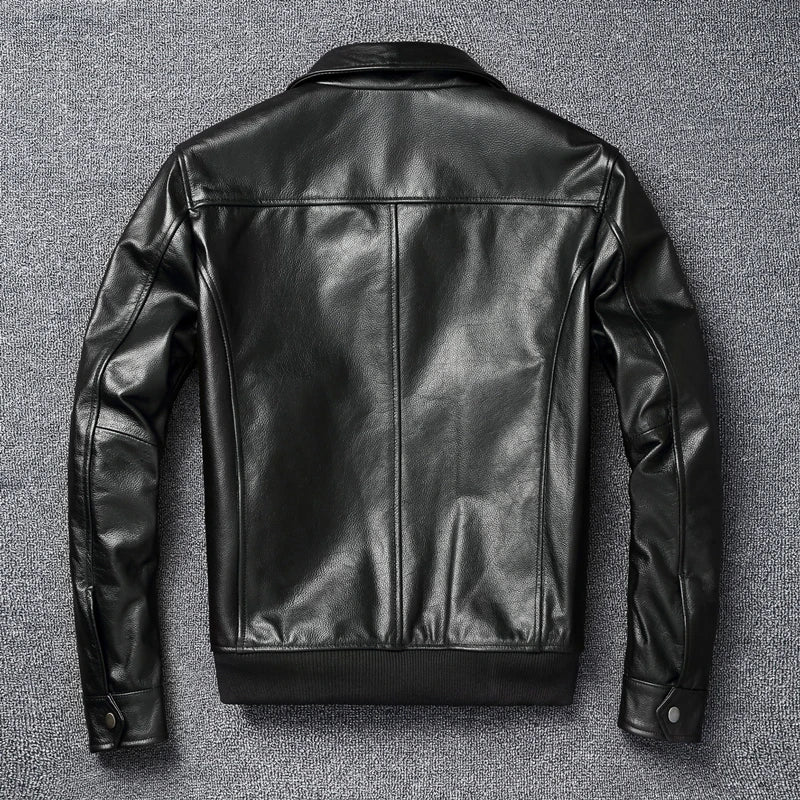 Casual Men Leather Jacket Genuine Cowhide Mens Leather Jacket Cow Skin Slim Fift Autumn Spring Male Clothing 가죽점퍼