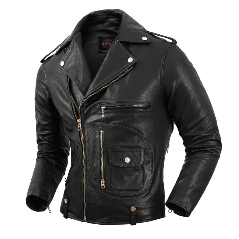 J24 Motorcycle Clothes Men Leather Jacket Vegetable Tanned Real Sheepskin Leather Jacket Slim Fit Motor Biker Clothing Autumn