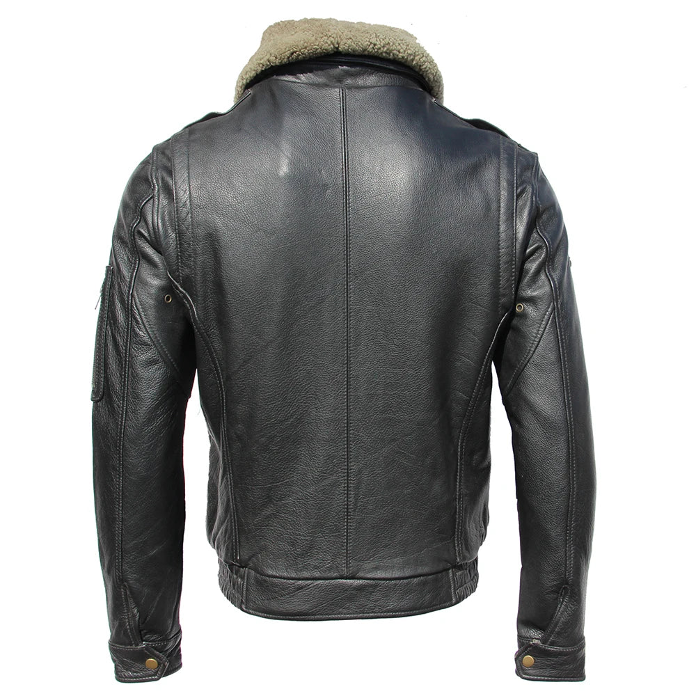 Men Leather Jacket Red Brown Sheepskin Black Cowhide Flight Jackets Man Pilot Jacket Motorcycle Biker Coat Winter Clothing M177