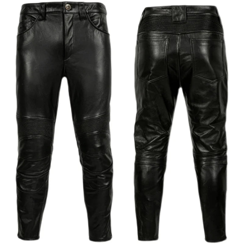 Protectors Motorcycle Pants Real Cowhide Men Leather Trousers Fashion Motor Riding Leather Pants Autumn