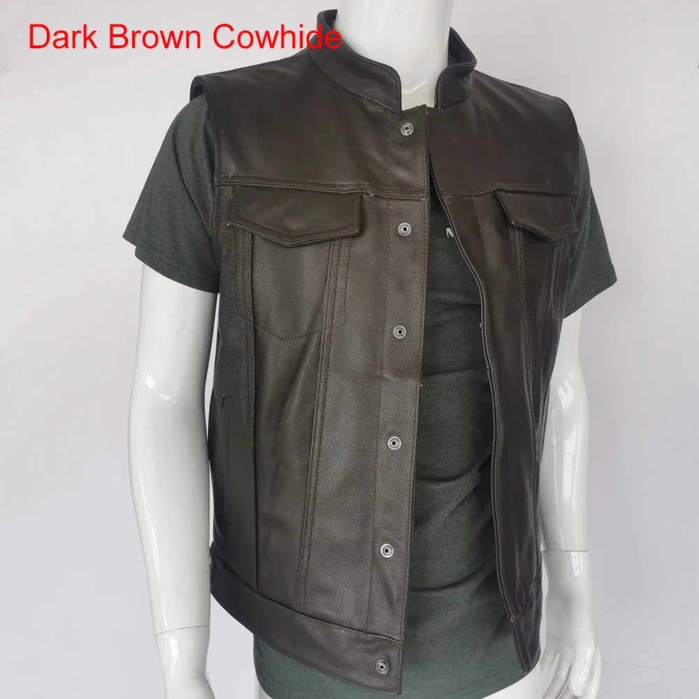 Classical Motorcycle Biker Leather Vest Men Genuine Leather Sleeveless Jackets 100% REAL Cowhide/Sheepskin Asian Size S-6XL M232