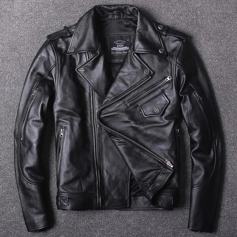 NEW Profession Biker Jacket Genuine Leather Men Motorcycle Jackets Men's oblique zipper jacket Protective Gear Man Cowhide Coat