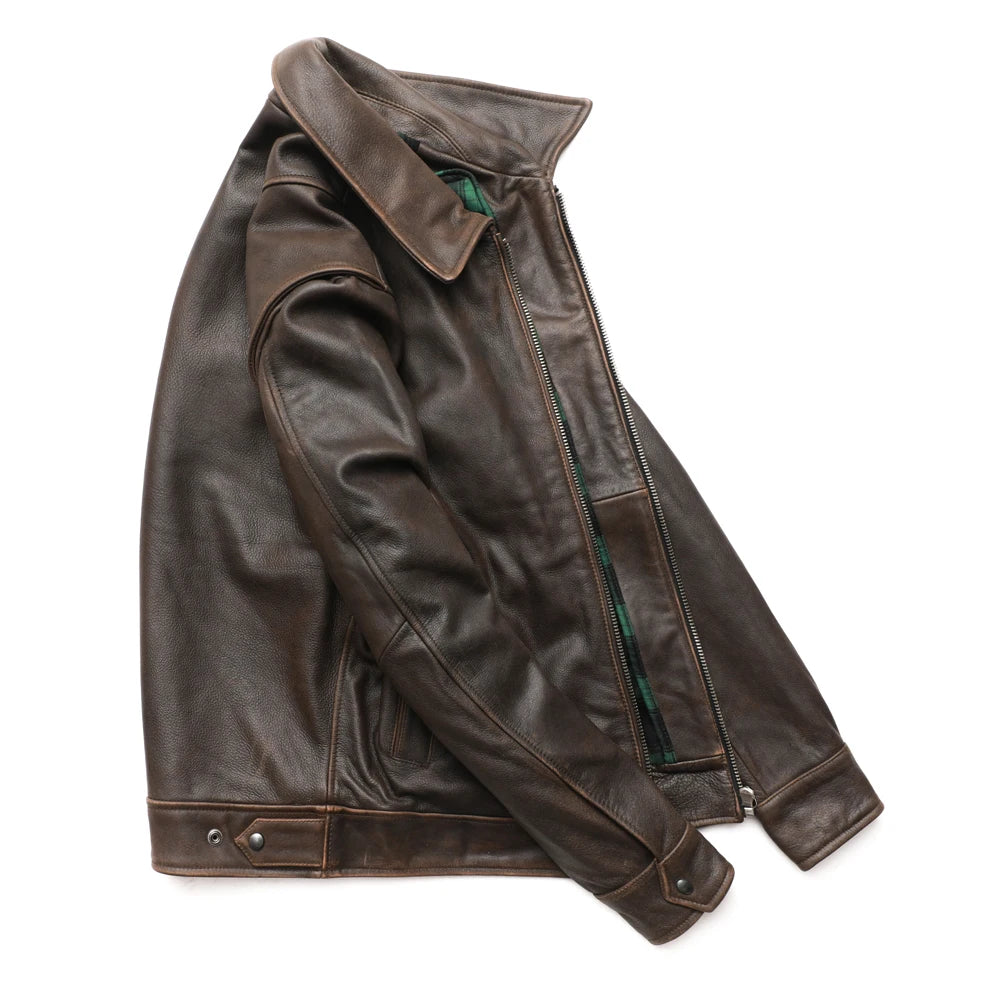 MAPLESTEED Super Vintage Men Leather Jacket Thick Soft Natural Cowhide Real Leather Coat Winter Sleeve 65-68cm M429