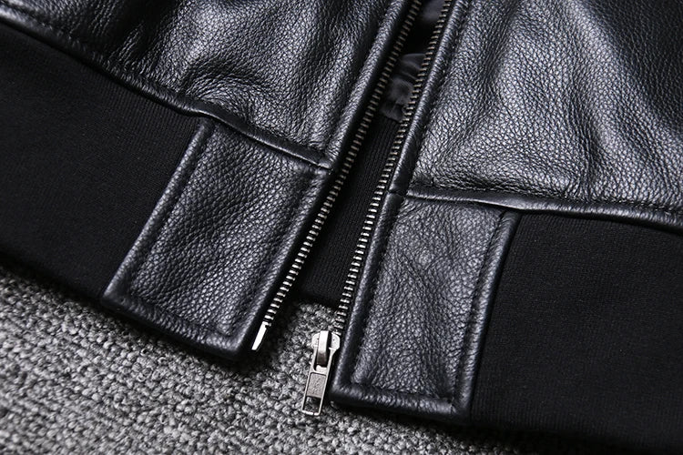 Free Shipping New Genuine Leather Jacket Men's Natural Cowhide Leather Coat Short Fit Lapel Baseball Suit Clothing