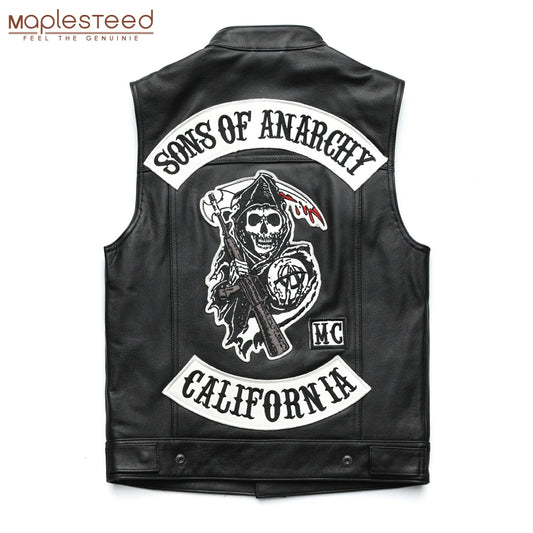 Classic Motorcycle Leather Vest Men100% Genuine Cowhide Skin Biker Leather Vest Moto Leather Waistcoat M436