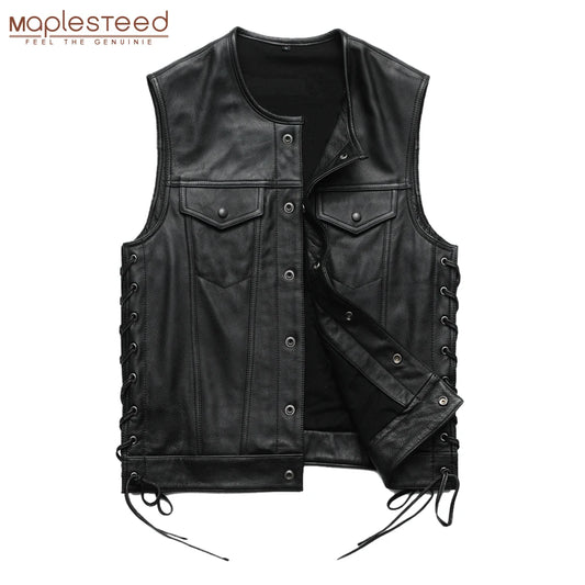 Men Leather Vest 100% Cowhide Motorcycle Vest Biker Leather Vests Moto Leather Waistcoat Asian Size M-5XL M435