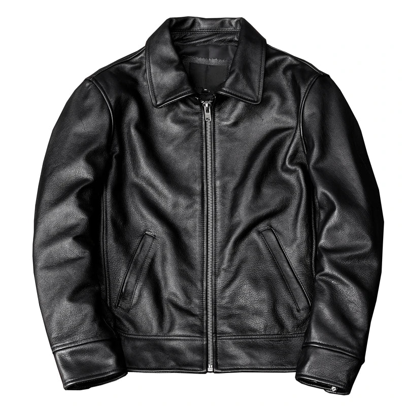 Free Shipping New Black Cowhide Jacket Men Genuine Leather Coat Dad's Leather Jacket Spring and Autumn Clothes Size S-5XL