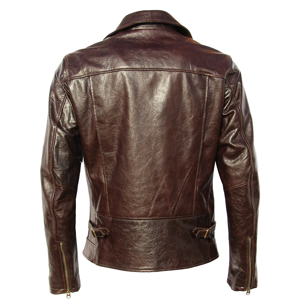 Men Genuine Leather Jacket Oil Waxed Cowhide Coat Soft Burgundy Natural Sheepskin Biker Style Male Clothing Spring Autumn M003