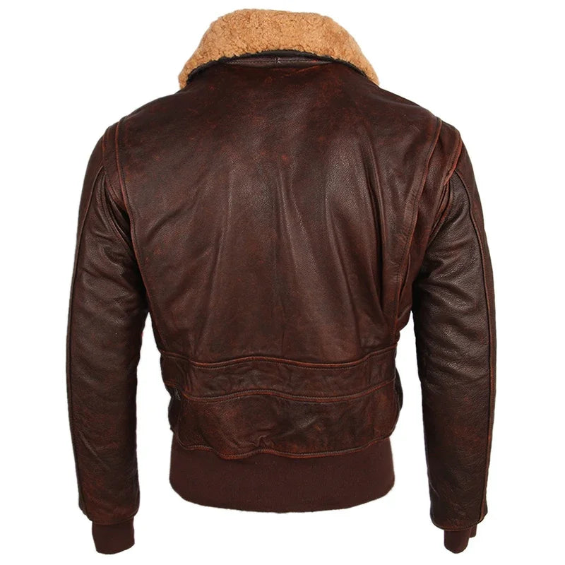 Men Leather Jacket Thick 100% Calfskin Quilted Natural Fur Collar Vintage Distressed Leather Jacket Men Warm Winter Coat M253