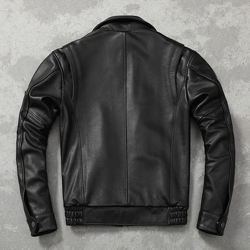 New Fashion Genuine Leather Cowhide Lapel Flight Suit Style Leather Multi-pockets Men Leather Jacket Aviator Jackets Autumn