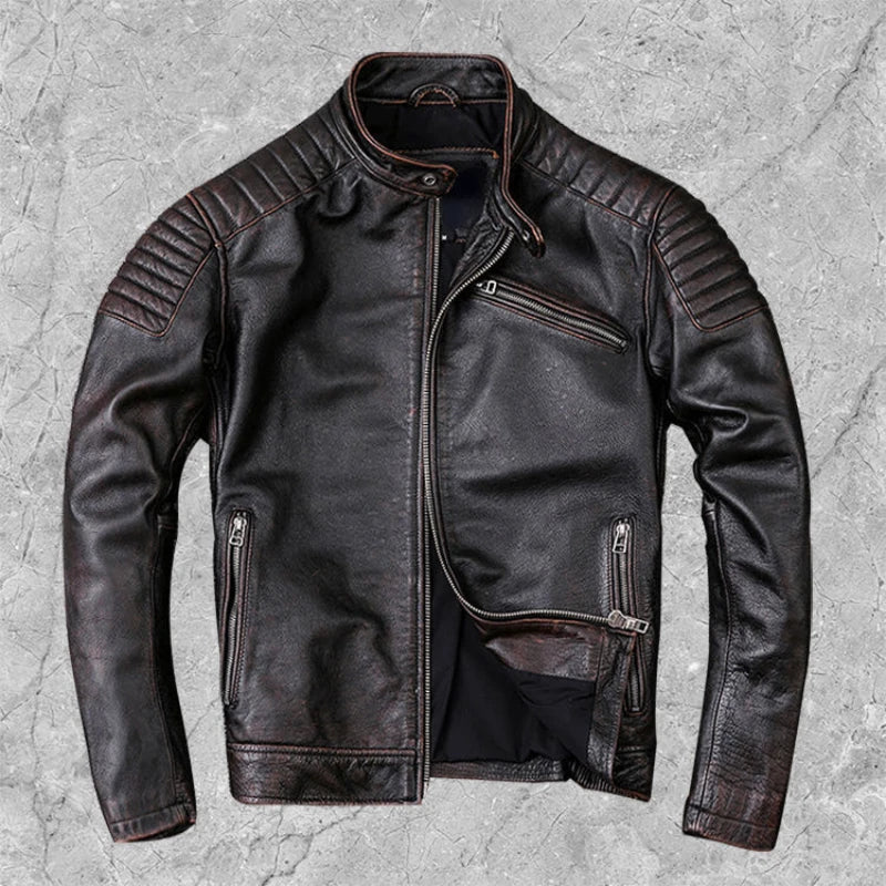 New Motorcycle Style Men's Cowhide Genuine Leather Clothes,Fashion Black Motor Biker Jacket Cool Leather Coat Plus Size 5XL