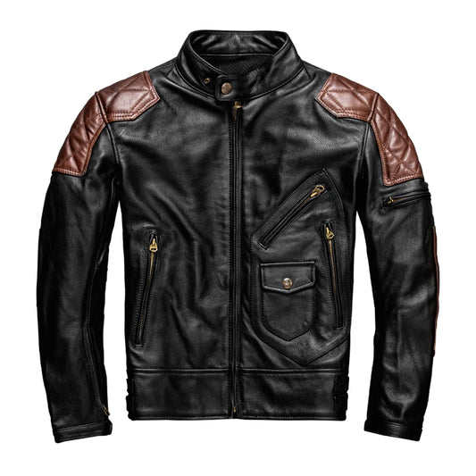 Men Motorcycle Jackets Cowhide Leather Jacket Men Natural Genuine Leather Clothes Protectors Biker Clothing Mens Coat S-2XL