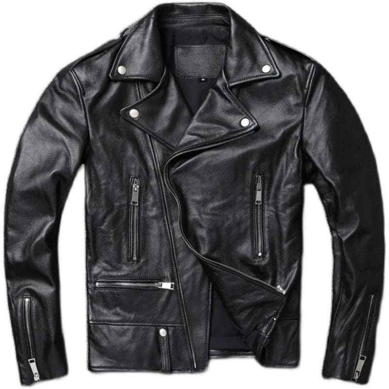 Mens Leather Jacket Soft Sheepskin Cow Leather Jacktes for Men Motorcycle Style Biker Coat Autumn Chaqueta De Cuero Para Hombre